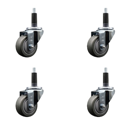 Service Caster 3'' SS Gray Poly Wheel Swivel 1'' Expanding Stem Caster Set, 4PK SCC-SSEX20S314-PPUB-1-4